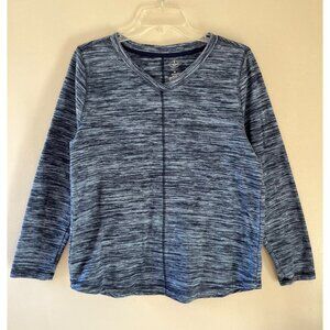 St. Johns Bay Sz M Blue V Neck Polar Fleece Long Sleeve Pullover Sweatshirt